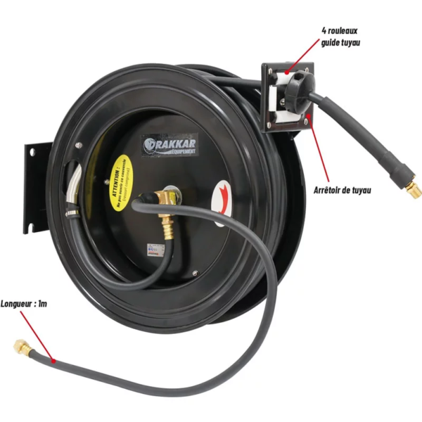 Enrouleur tuyau air métallique 20 m DRAKKAR