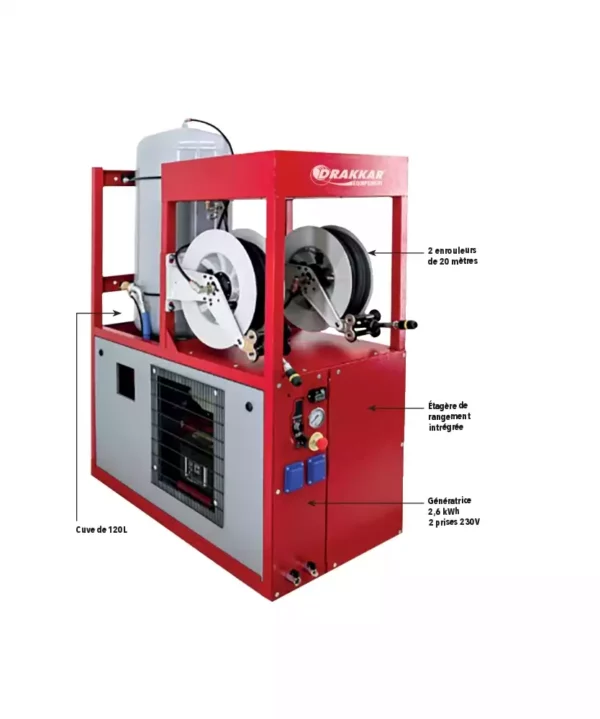 Compresseur thermique autonome 120L 9CV 12 bar 2000W 2 enrouleurs