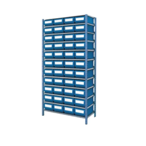 Etagère avec 44 boîtes à bec et 130 séparations 2000x1000x320mm