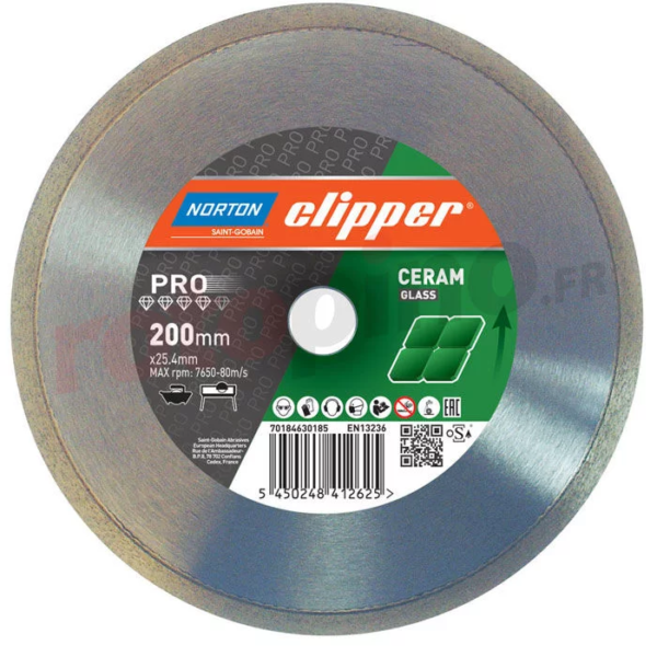 Disque diamant PRO CERAMIC Glass Ø200 x 25,4 mm NORTON CLIPPER