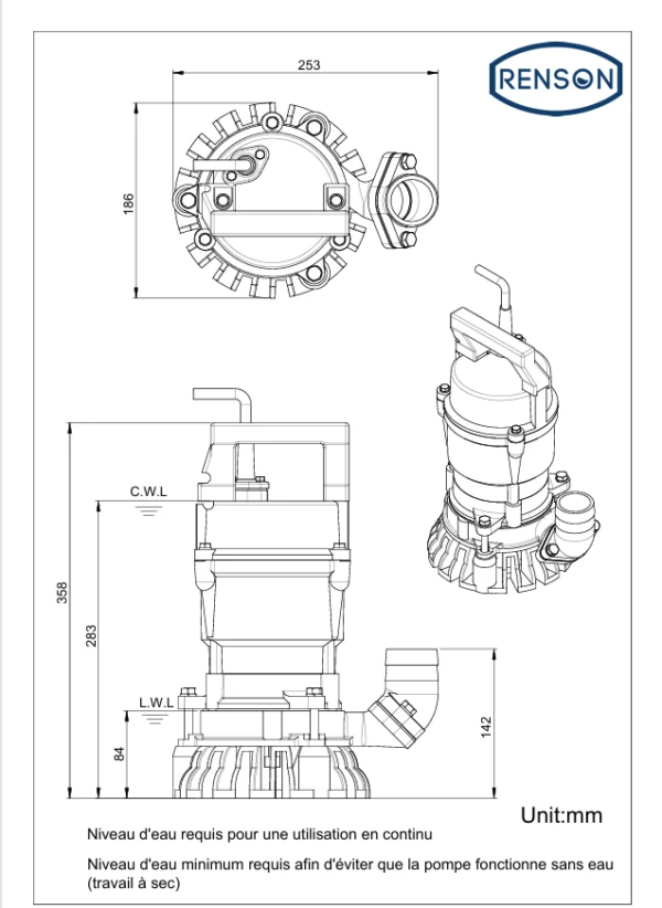 Pompe de chantier eau chargée 0.4 kW
